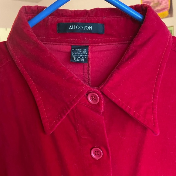 au Coton red velvet button down - Picture 3 of 3